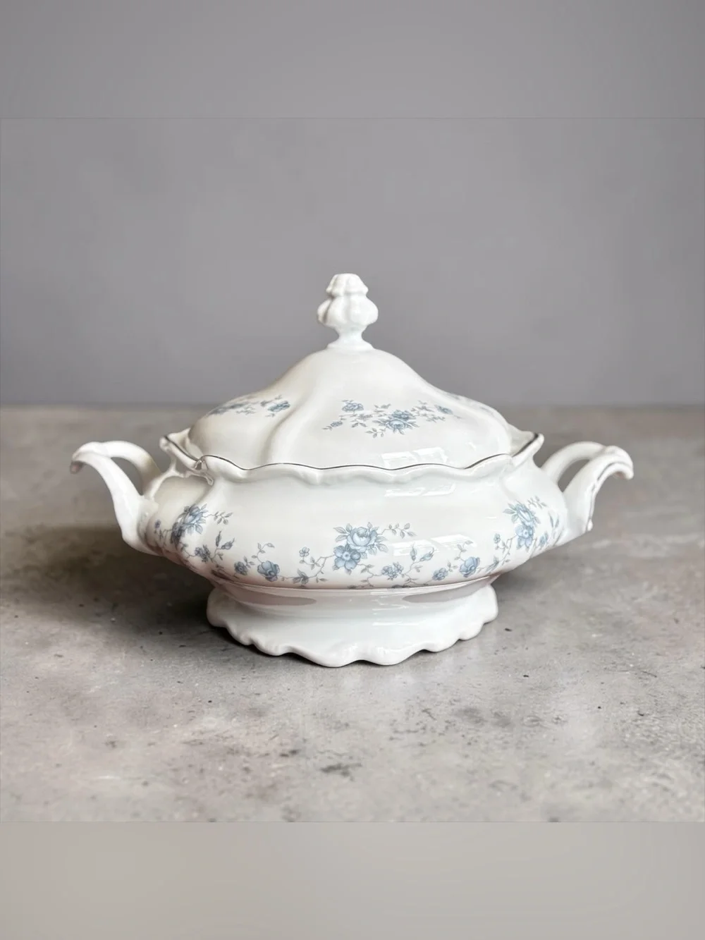 Johann Haviland Bavaria Blue Garland Covered Vegetable Soup Bowl Platinum Trim